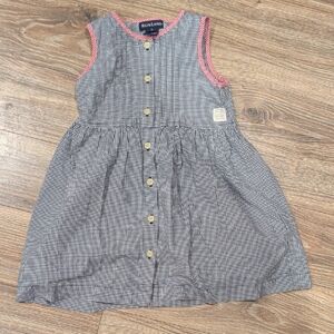 Ralph Lauren Navy Gingham Sleeveless Button-Front Dress with Pink Trim